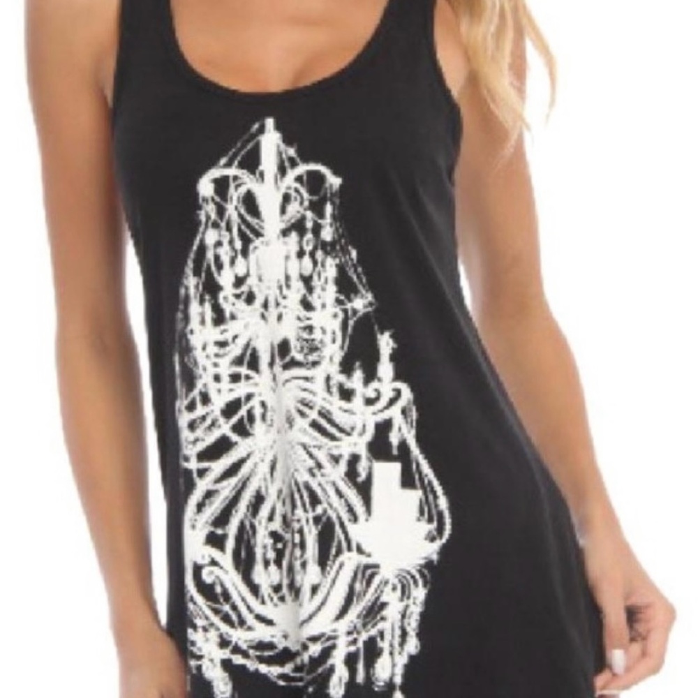 Price Firm Lauren Moshi Black Tank Top with White Chandelier Graphic Print, XS